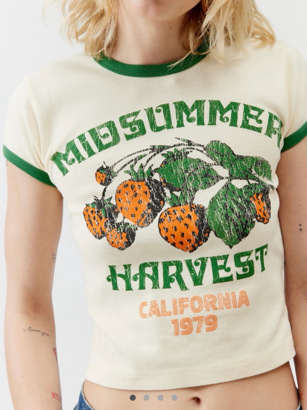 NWT Urban Outfitters Midsummer Harvest Ringer Baby Tee size XS cream and green - Picture 6 of 7